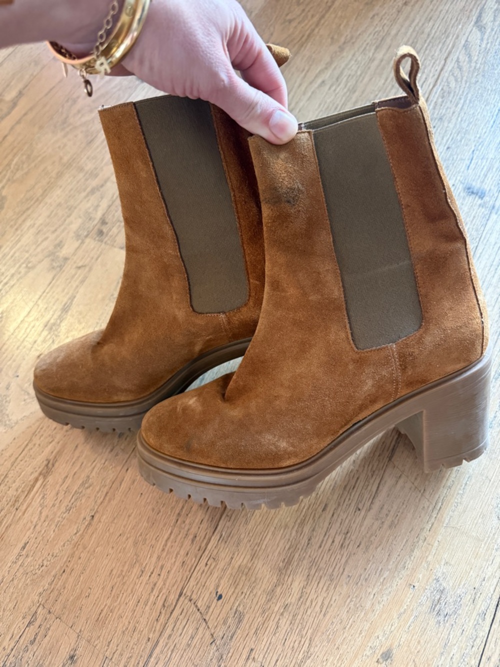 ba&sh Suede Chelsea Platform Booties in Chestnut